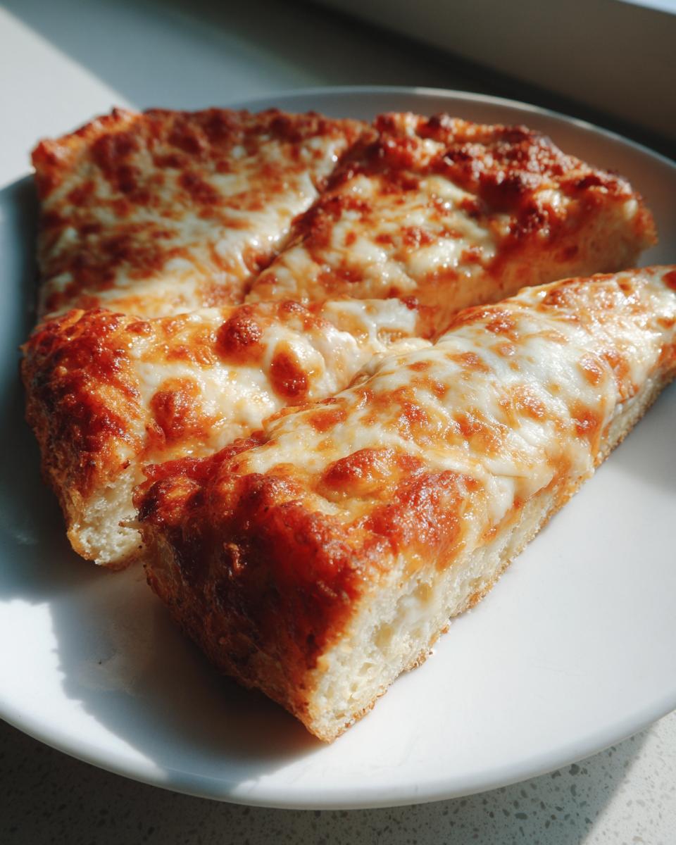 Close-up of three slices of cheesy pizza showing the thick, fluffy keto pizza crust base.