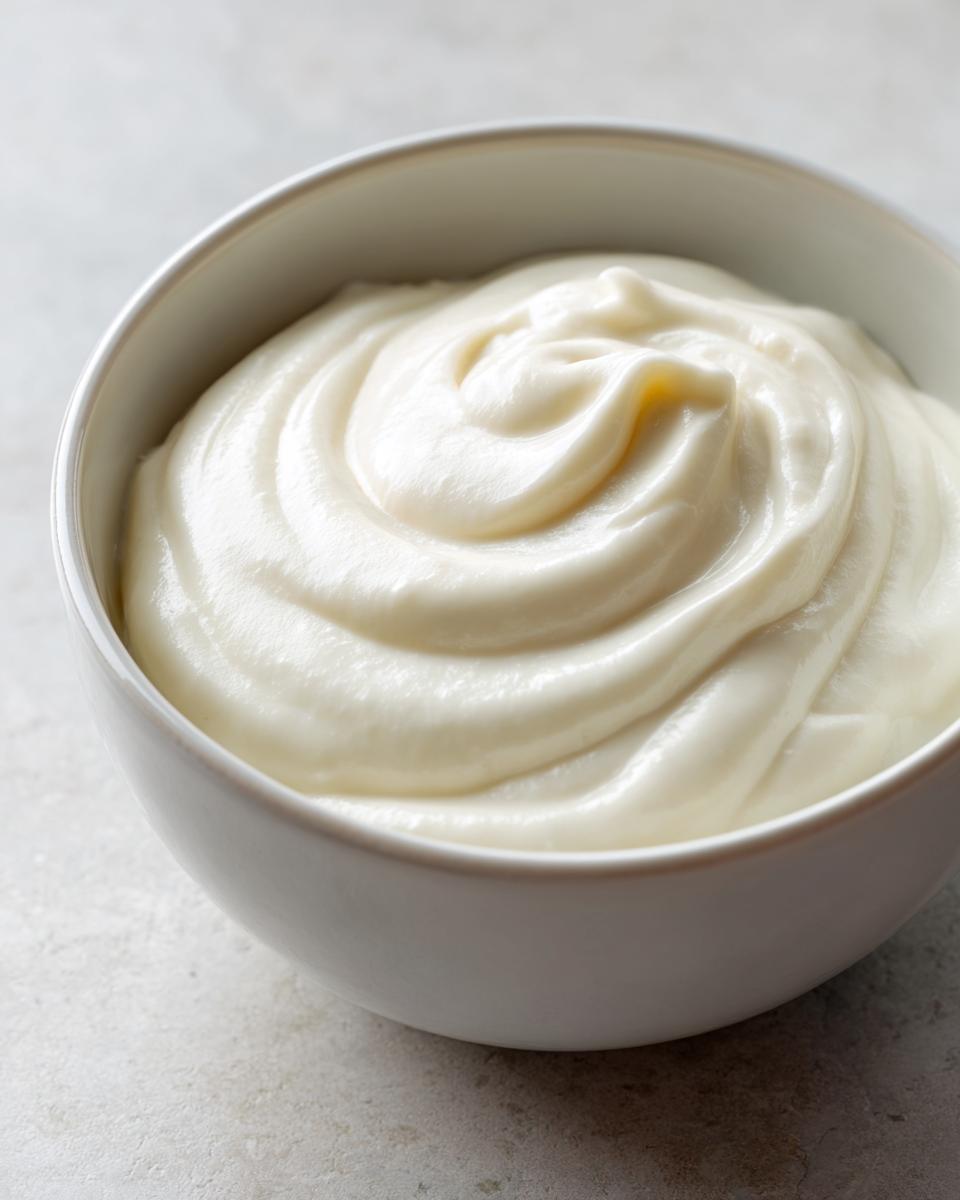 Close-up of a white bowl filled with smooth, velvety pureed cauliflower soup.