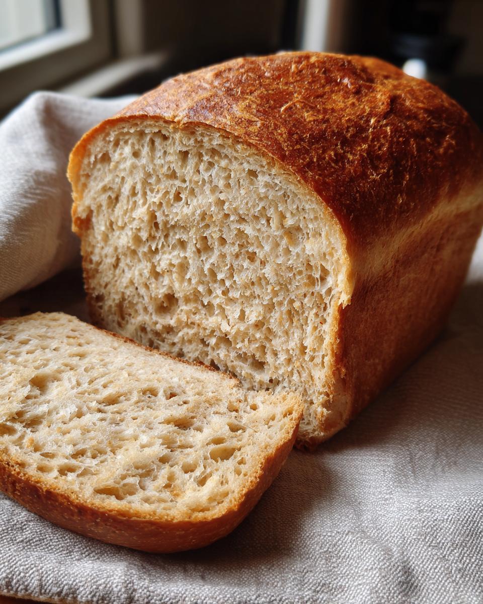 A freshly baked loaf of soft whole wheat bread with one slice cut and resting against the main loaf.
