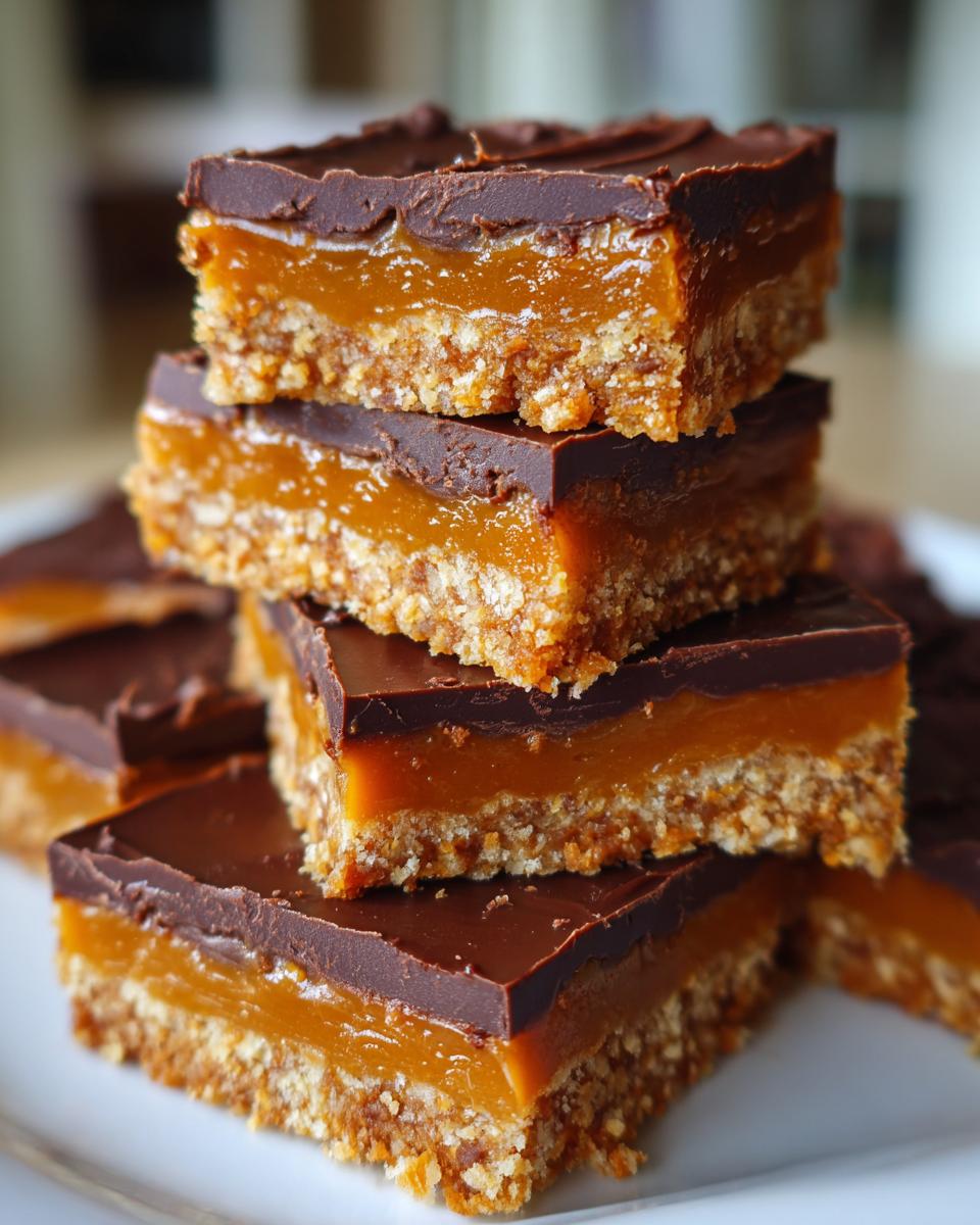 A stack of rich graham cracker toffee bars featuring a crunchy base, thick caramel layer, and dark chocolate topping.