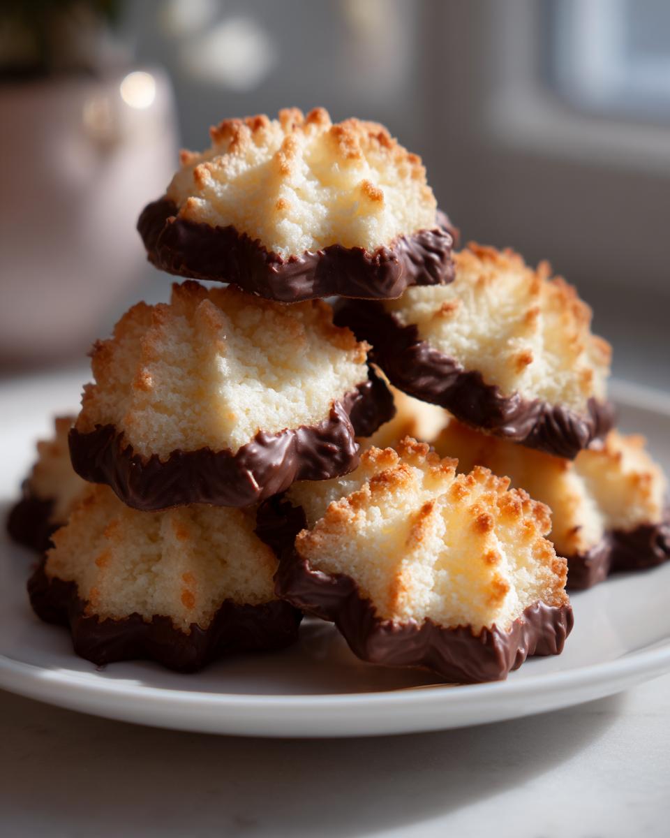 A stack of delicious Italian butter cookies dipped in rich dark chocolate, resting on a white plate.